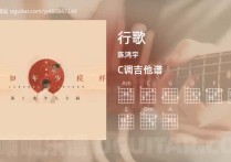 行歌吉他谱,陈鸿宇歌曲,C调指弹简谱,4张教学六线谱